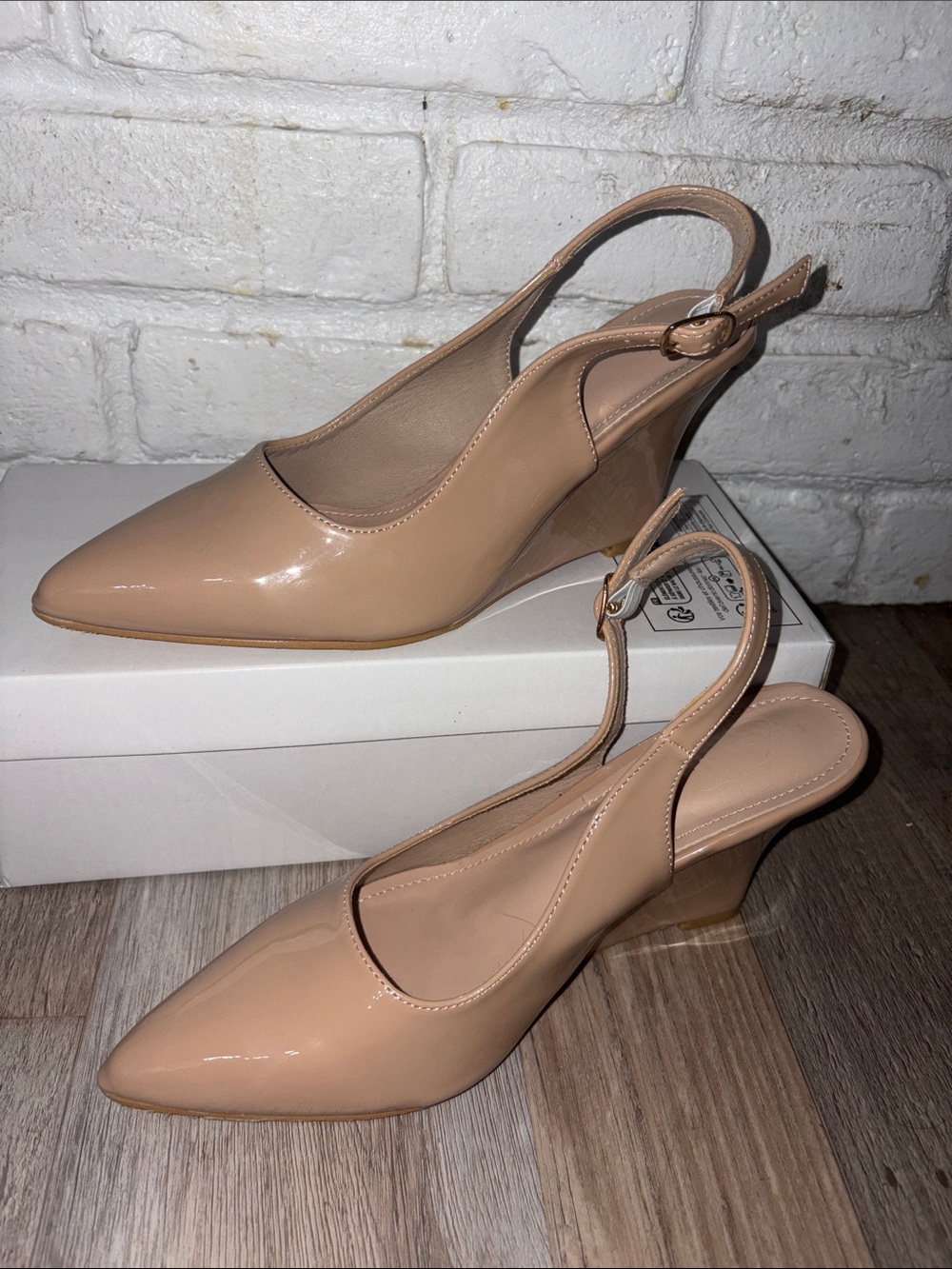 Women's Nude Patent Slingback Wedge Pumps Size 8